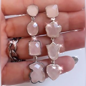 Authentic Tous Earrings in sterling silver with rose quartz.